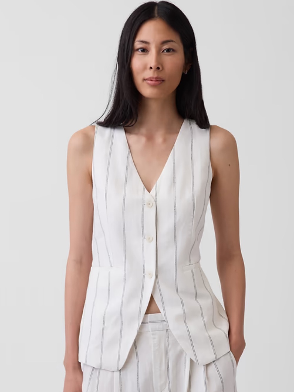 Gap White Line Blend Pinstripe Button Vest Sz Small Petite NWT
Casual/ Linen